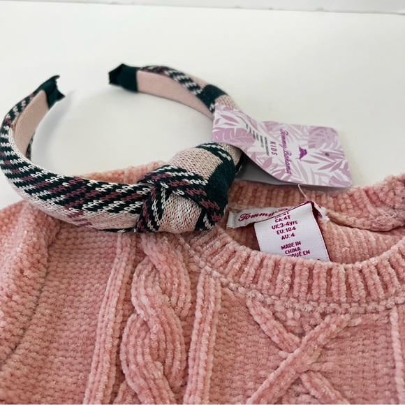 Tommy Bahama Toddler Girl 3 Piece Set- Chenille Sweater, Plaid Skirt & Headband - Picture 9 of 10